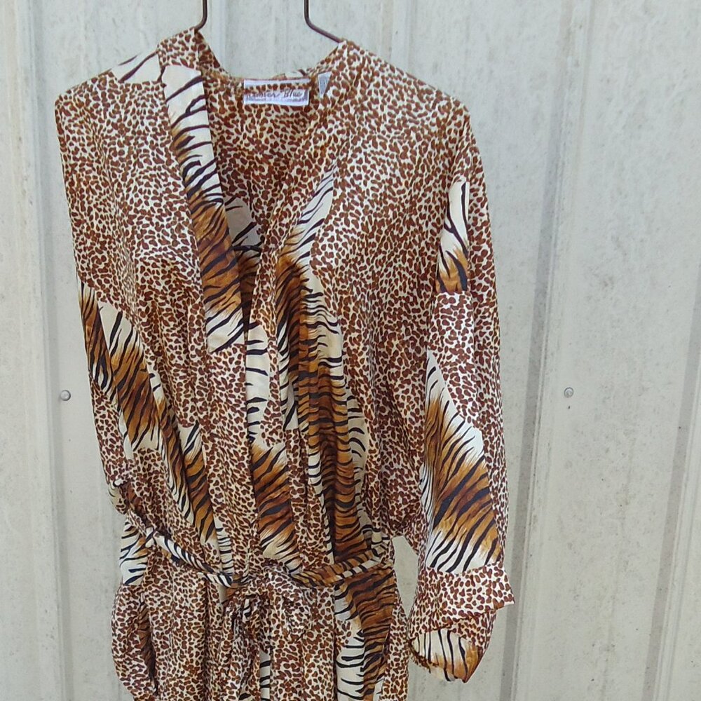 Vintage 2x Leopard Pants Long Robe 2 pc Set
